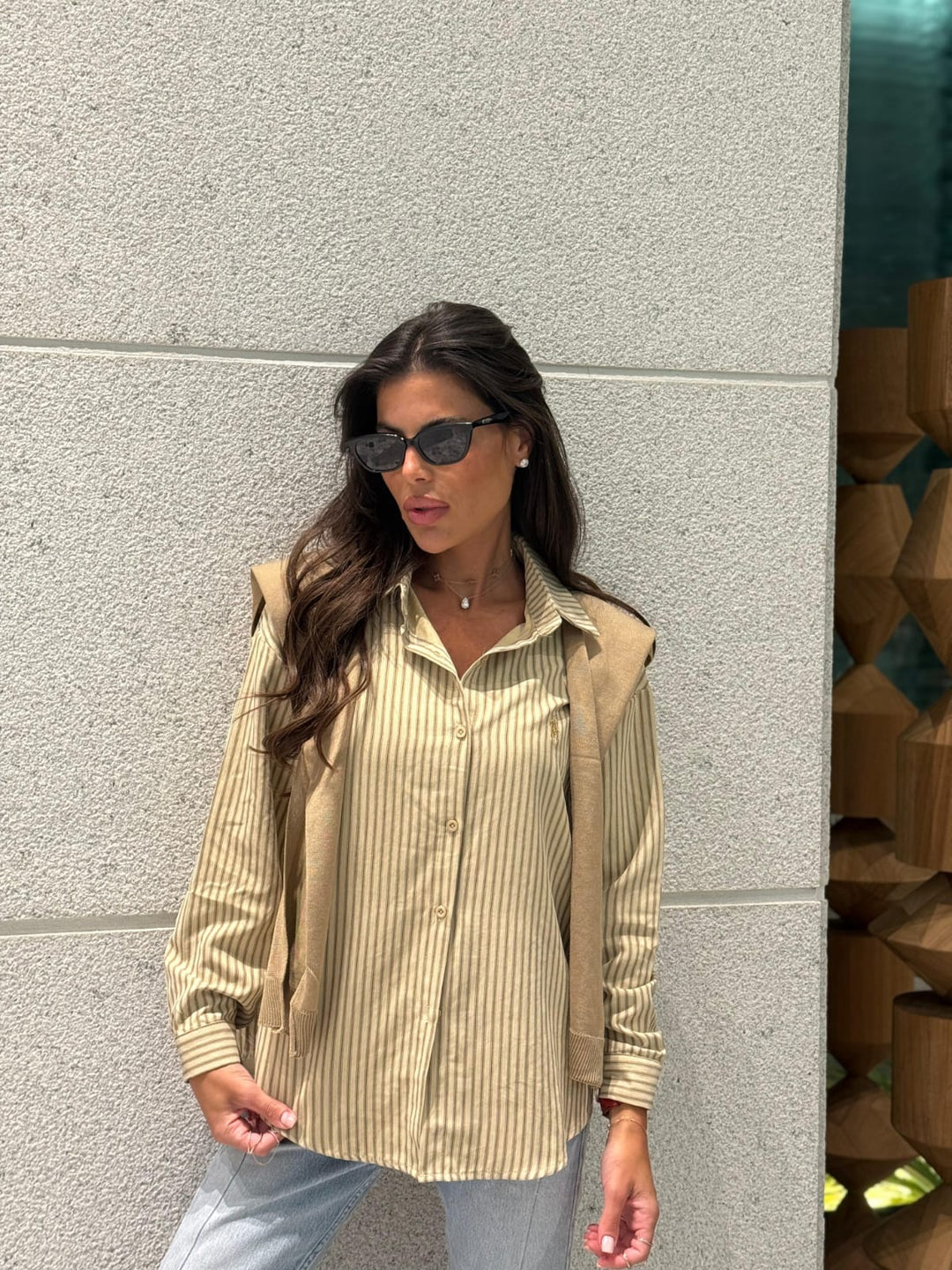 מכופתרת POLO פסים שילוב צעיף