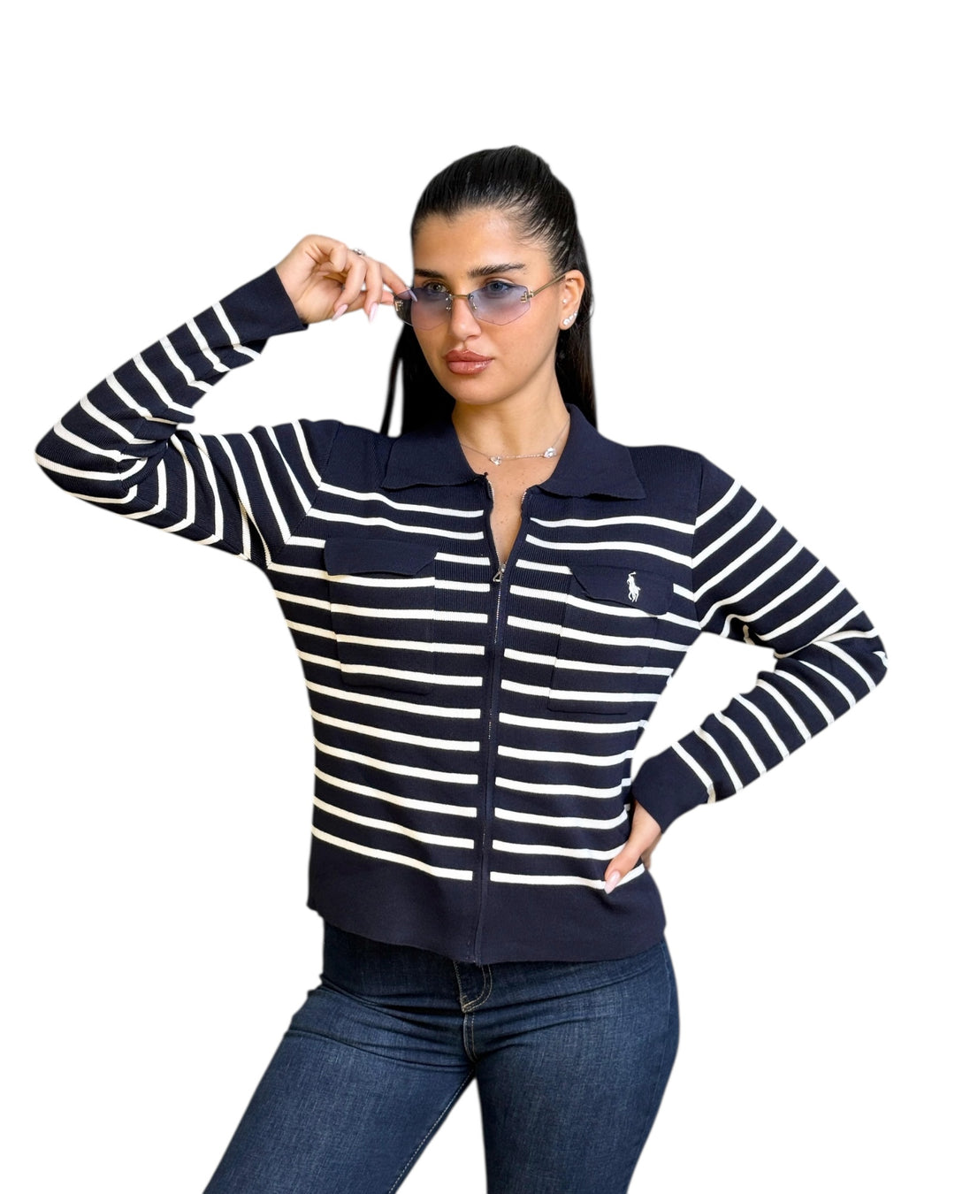 סריג POLO רוכסן שילוב כיס