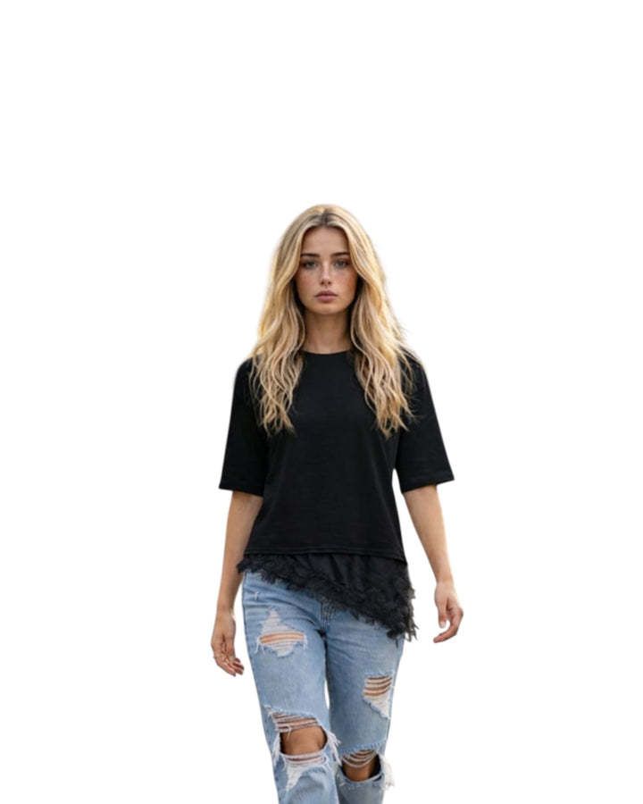 חולצת אובר סאייז שילוב תחרה