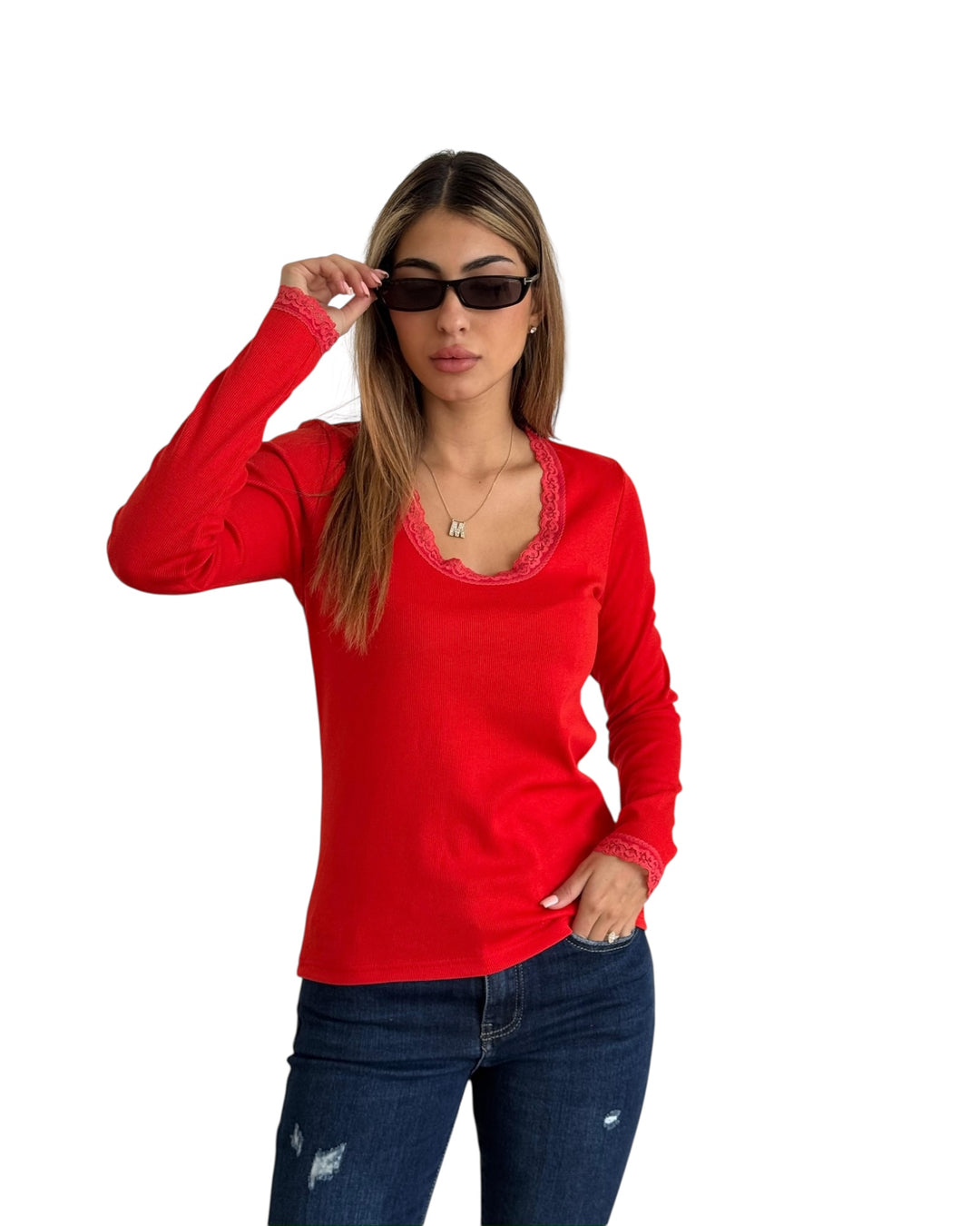 חולצת כפפה שילוב תחרה