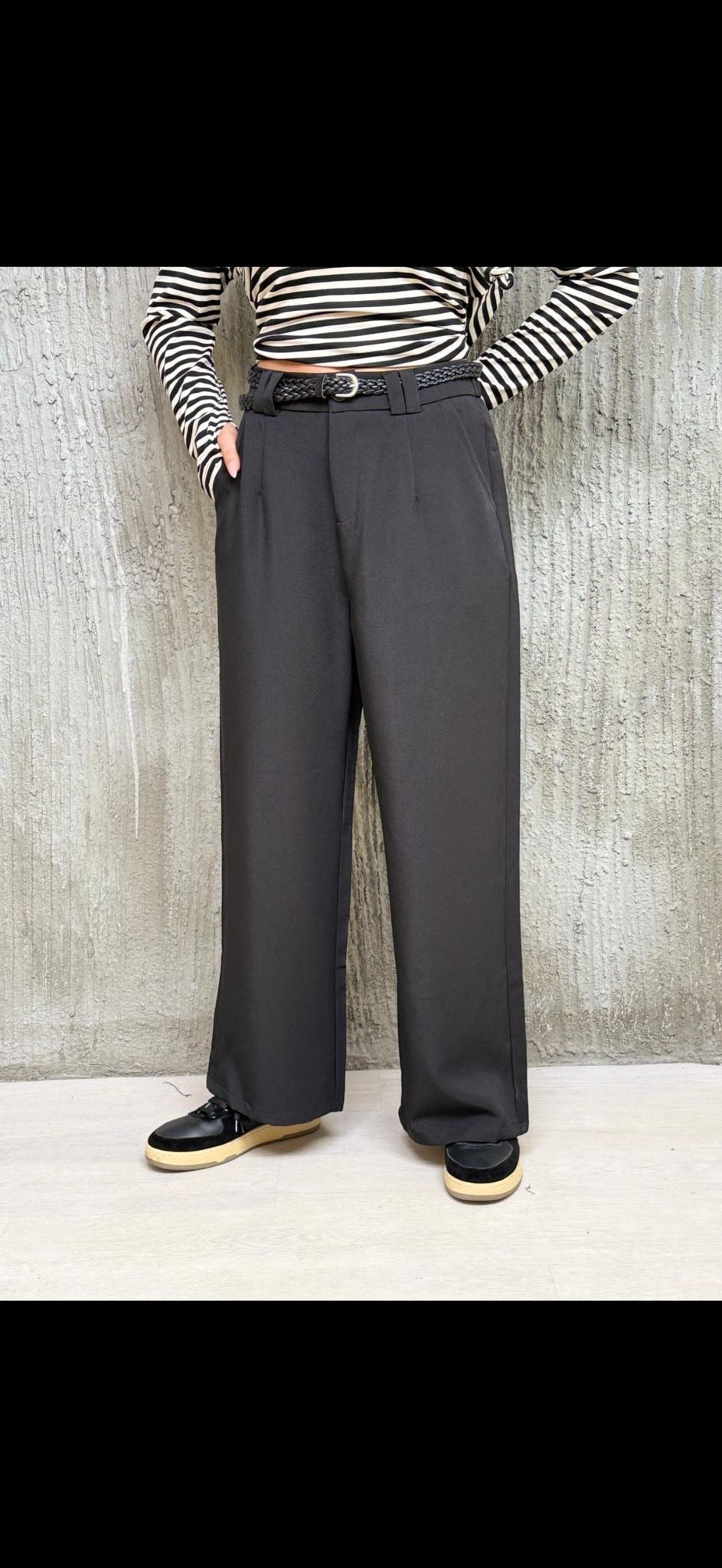 מכנס אלגנט רחב שילוב חגורת צמה