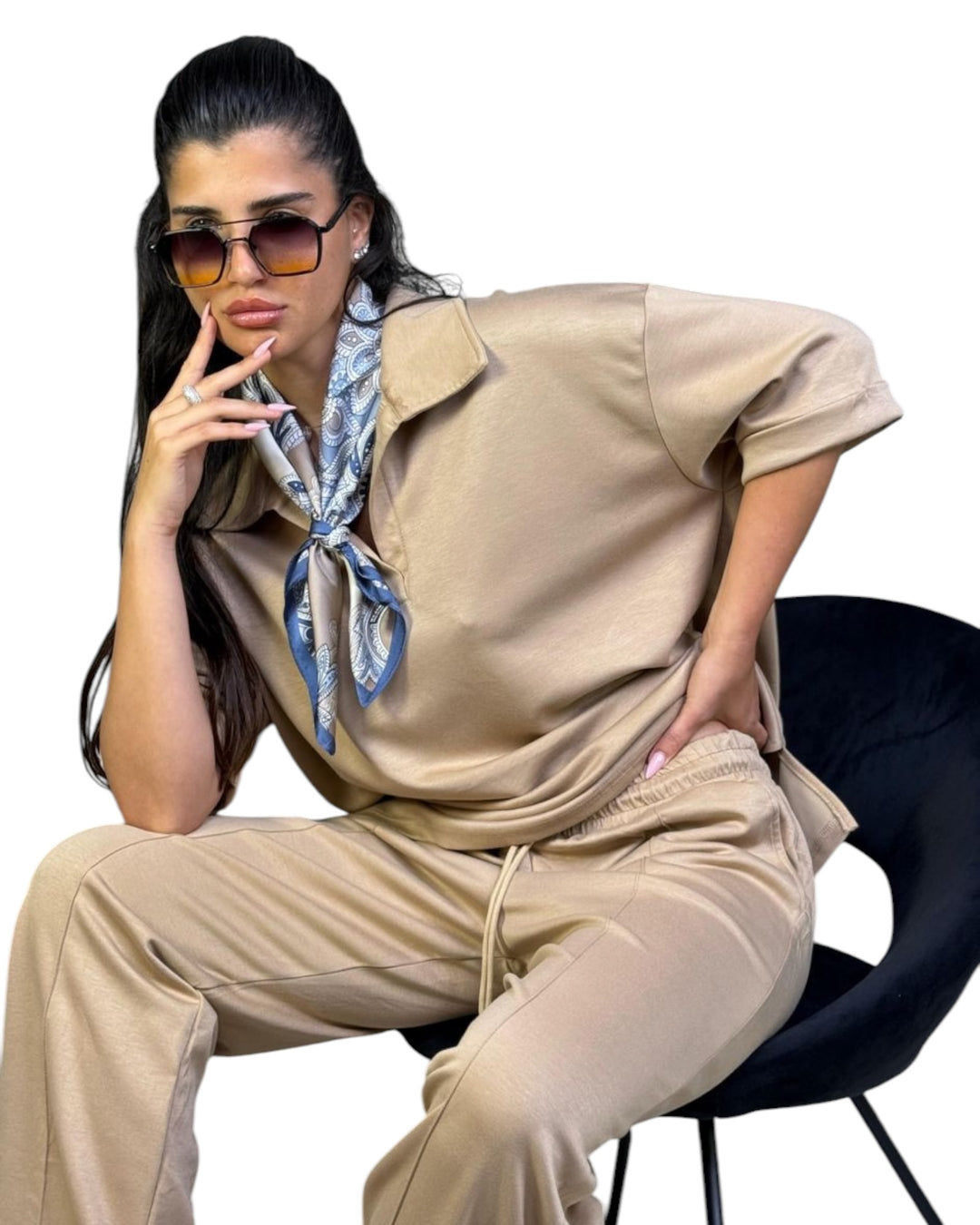 חליפת מודל אובר סאייז צווארון שילוב צעיף קיץ