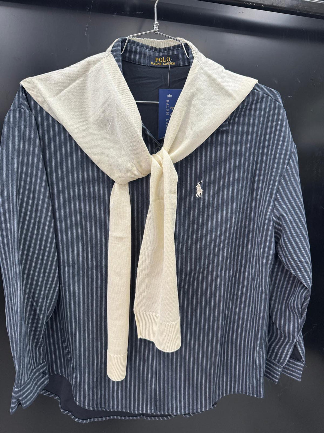 מכופתרת POLO פסים שילוב צעיף