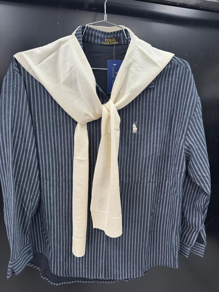 מכופתרת POLO פסים שילוב צעיף