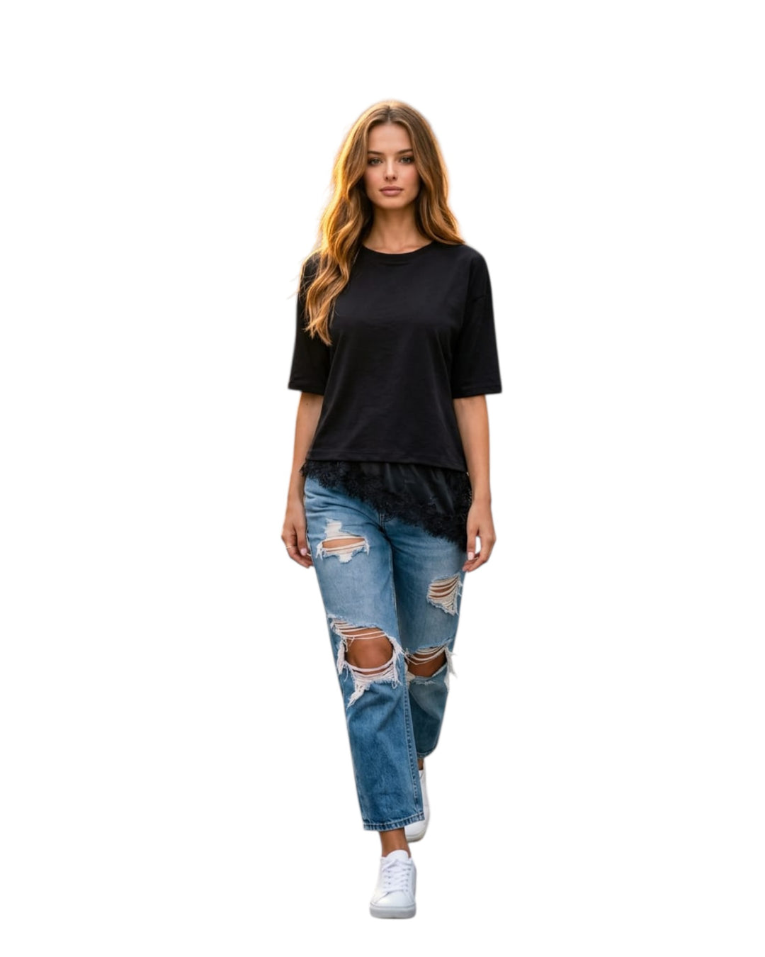 חולצת אובר סאייז שילוב תחרה