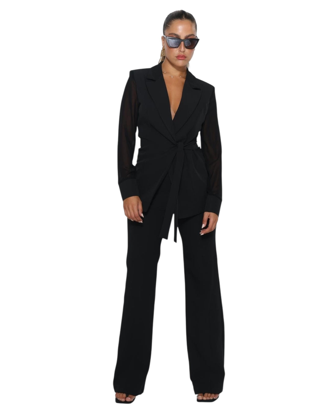 חליפת ערב מעטפת שילוב שרוול שיפון