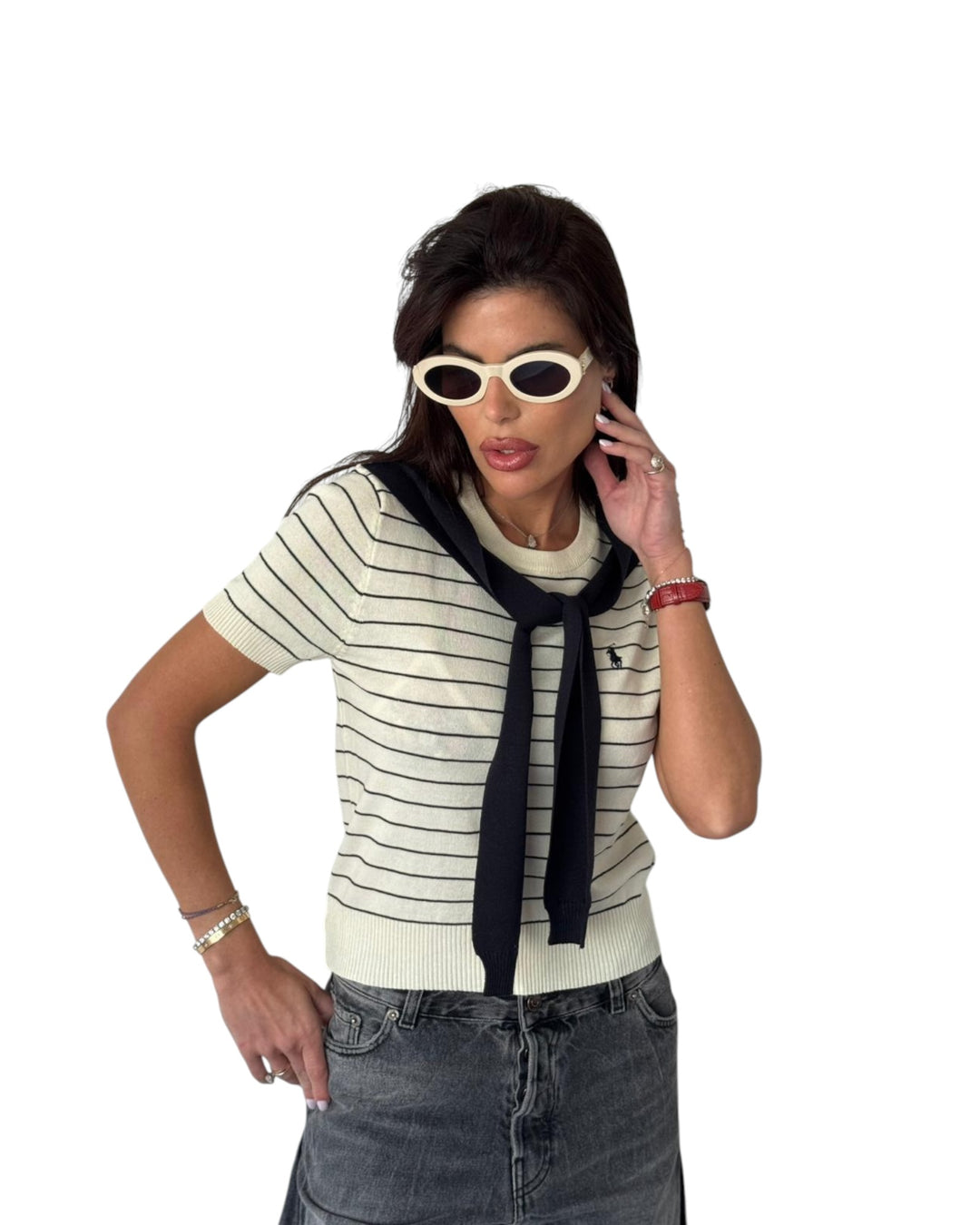 סריג POLO דק שילוב צעיף
