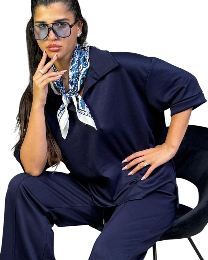 חליפת מודל אובר סאייז צווארון שילוב צעיף קיץ