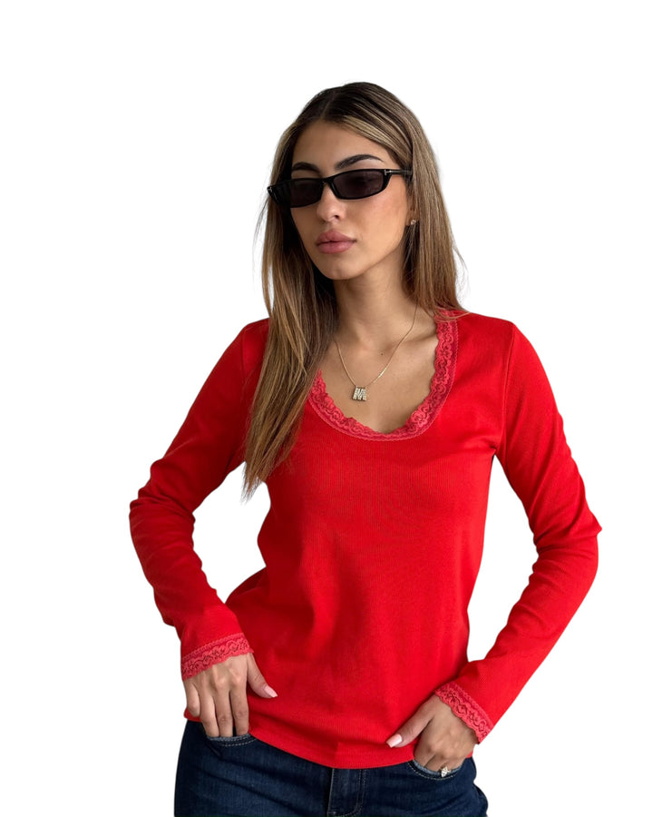 חולצת כפפה שילוב תחרה