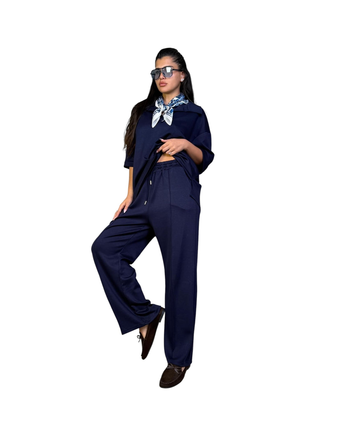 חליפת מודל אובר סאייז צווארון שילוב צעיף קיץ