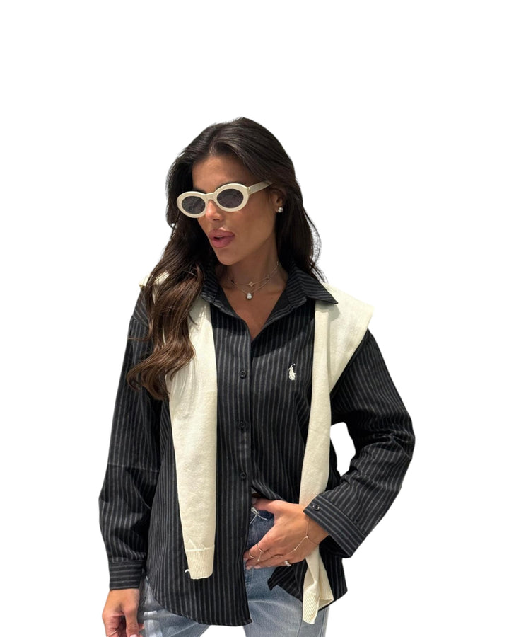 מכופתרת POLO פסים שילוב צעיף