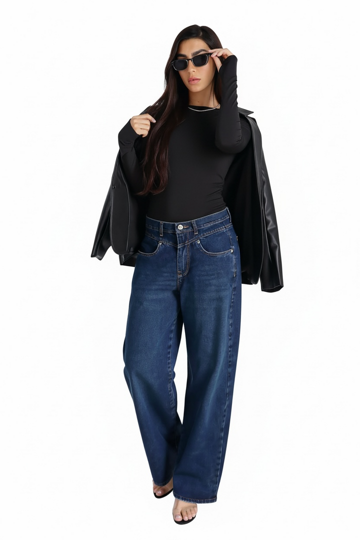 ג׳ינס סקסו רחב שילוב תפרים