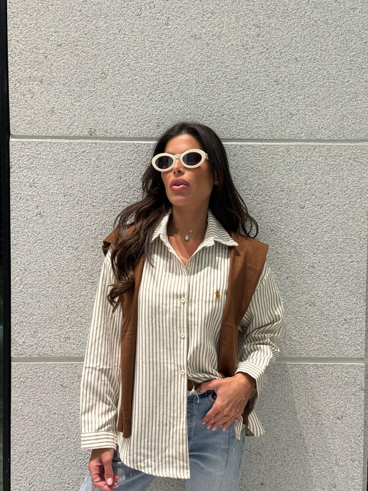 מכופתרת POLO פסים שילוב צעיף