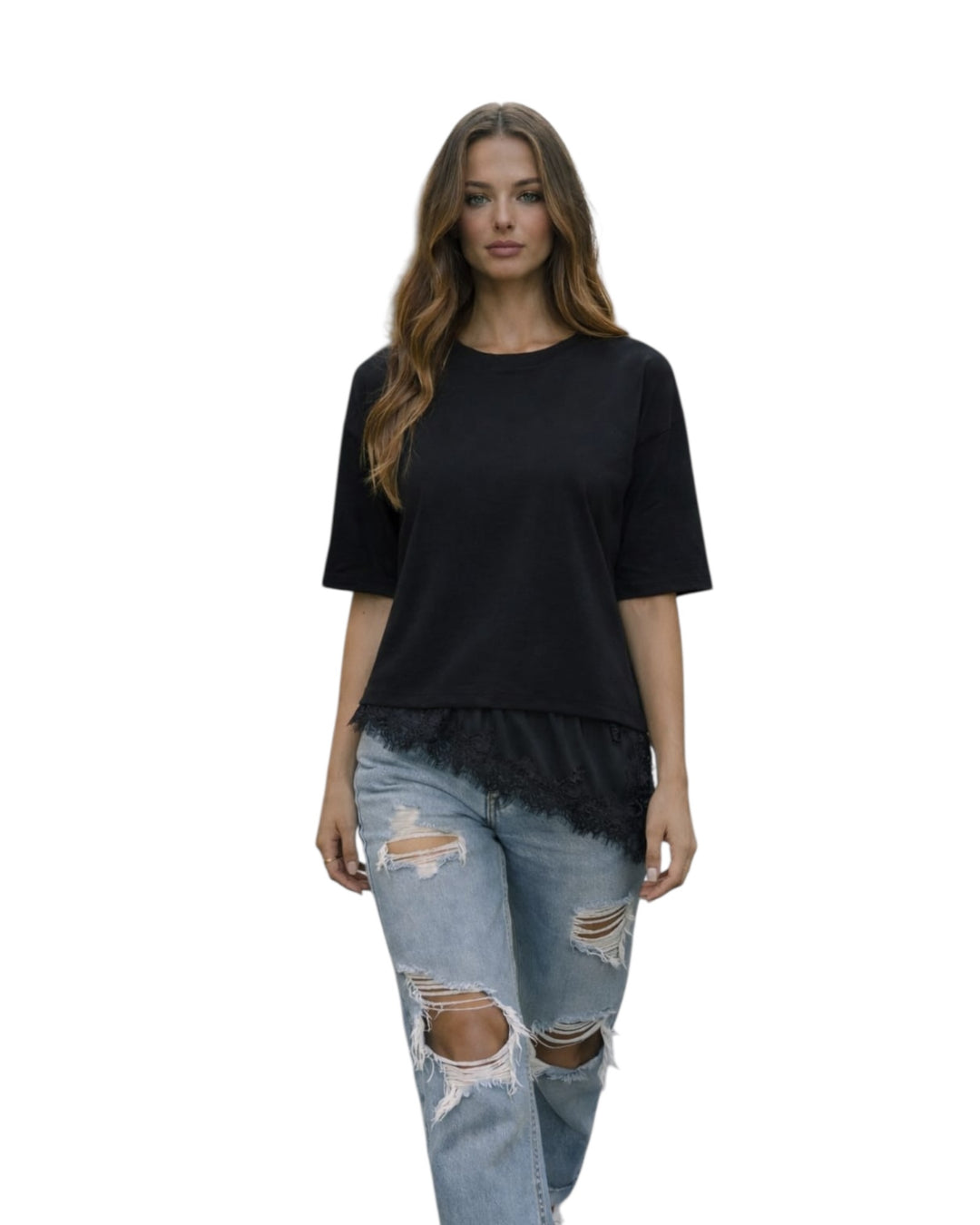 חולצת אובר סאייז שילוב תחרה