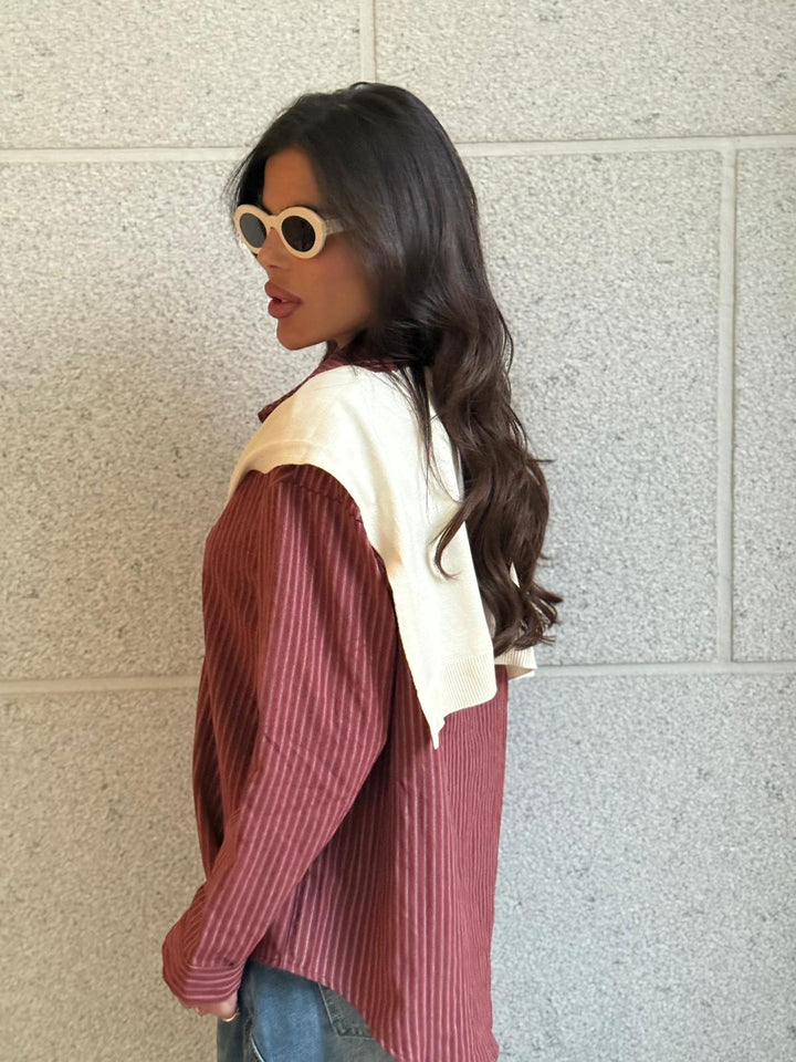 מכופתרת POLO פסים שילוב צעיף