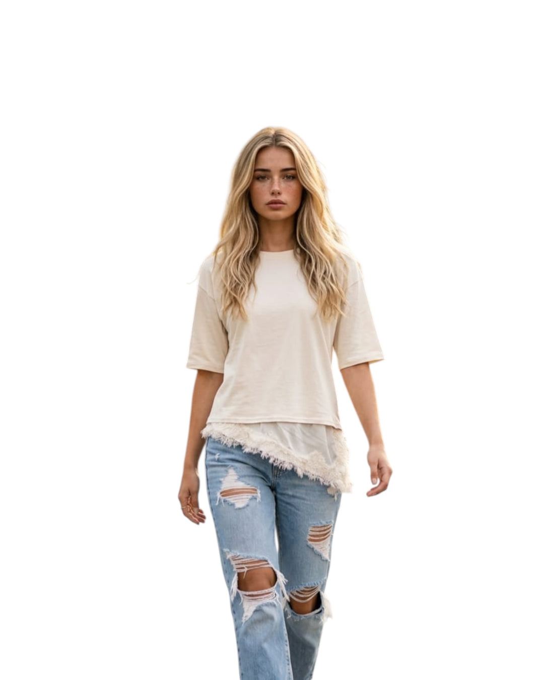 חולצת אובר סאייז שילוב תחרה