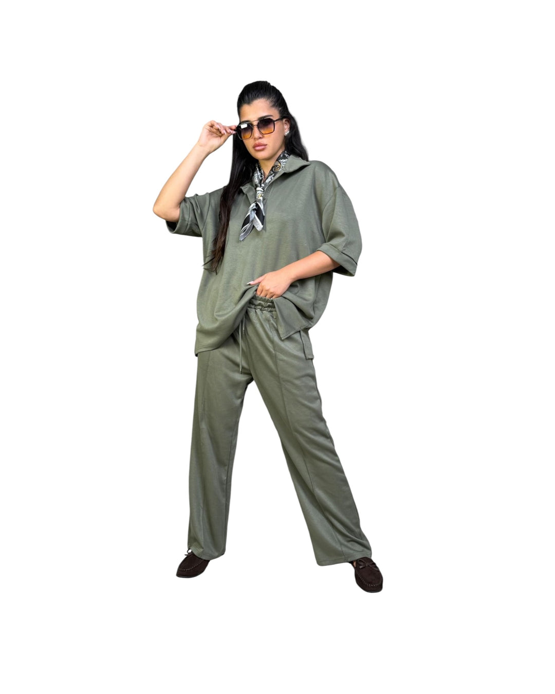 חליפת מודל אובר סאייז צווארון שילוב צעיף קיץ