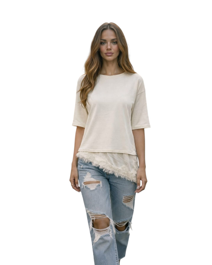 חולצת אובר סאייז שילוב תחרה