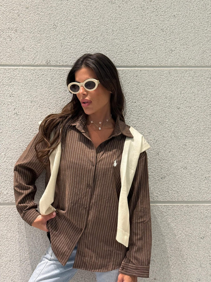 מכופתרת POLO פסים שילוב צעיף