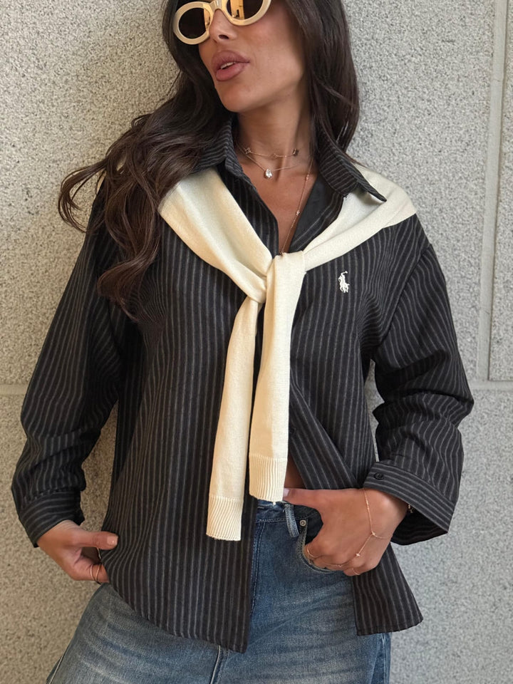 מכופתרת POLO פסים שילוב צעיף