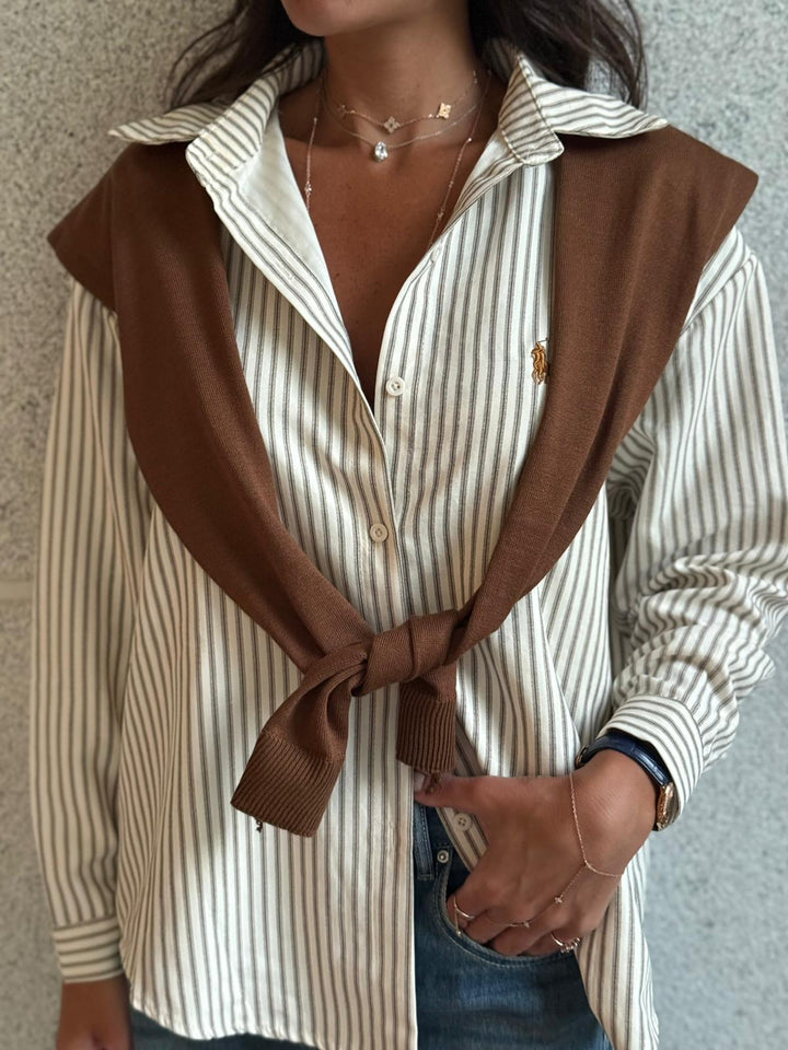 מכופתרת POLO פסים שילוב צעיף