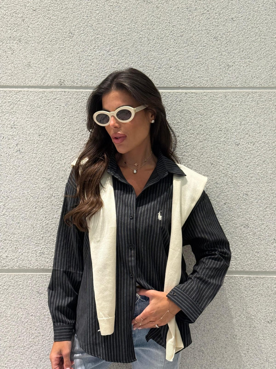 מכופתרת POLO פסים שילוב צעיף