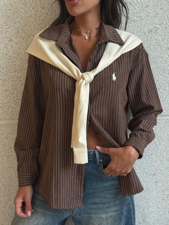 מכופתרת POLO פסים שילוב צעיף