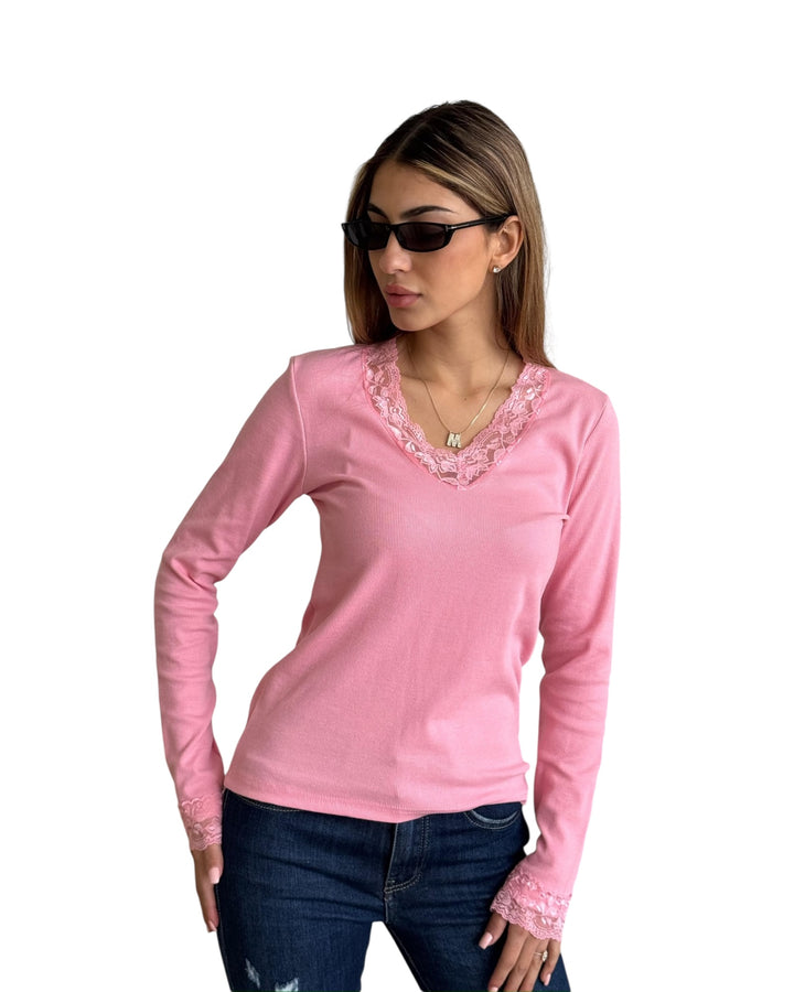 חולצת כפפה שילוב תחרה