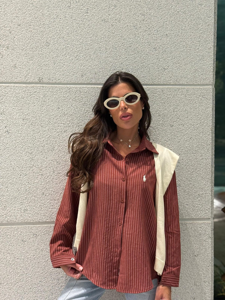 מכופתרת POLO פסים שילוב צעיף