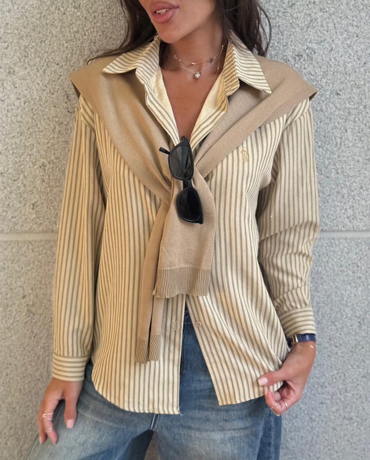 מכופתרת POLO פסים שילוב צעיף