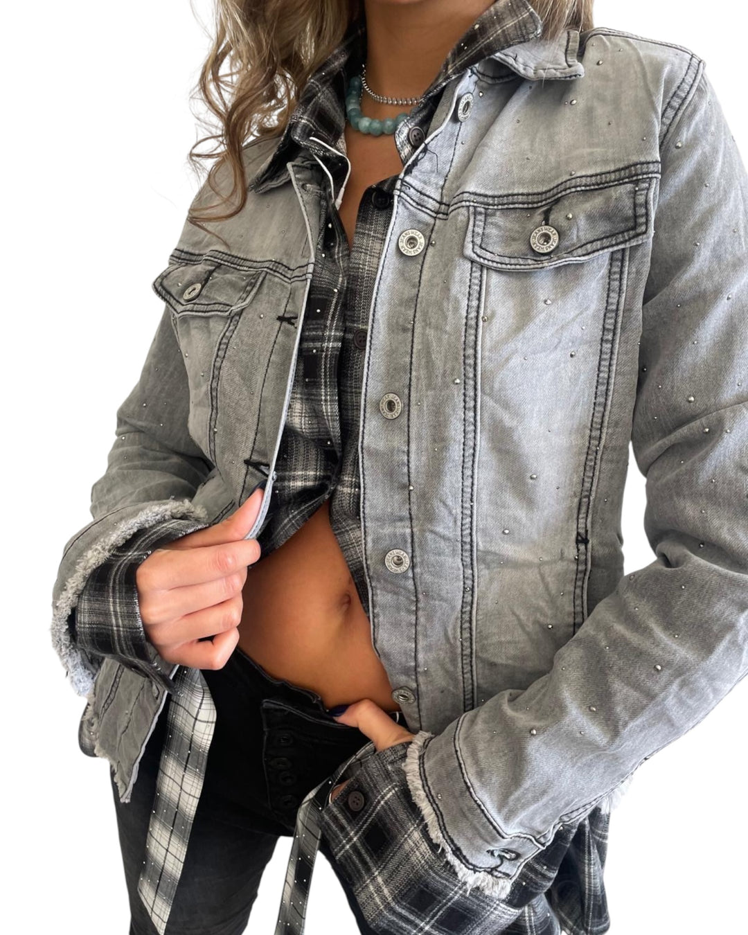 ג׳קט ג׳ינס שילוב אבנים