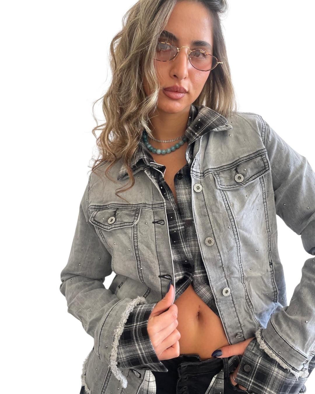 ג׳קט ג׳ינס שילוב אבנים