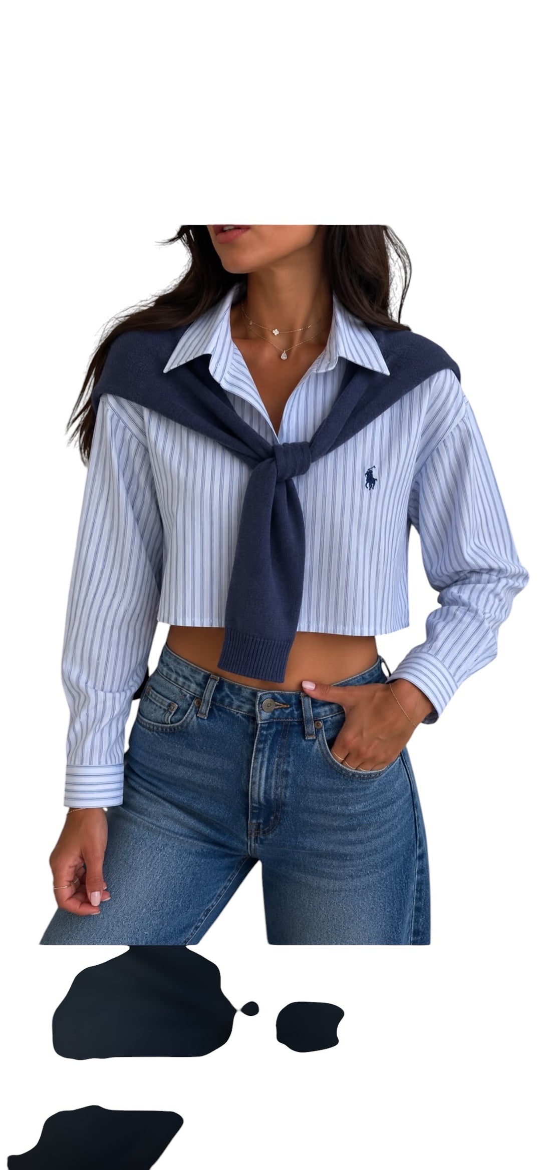 חולצת קרופ POLO פסים שילוב צעיף
