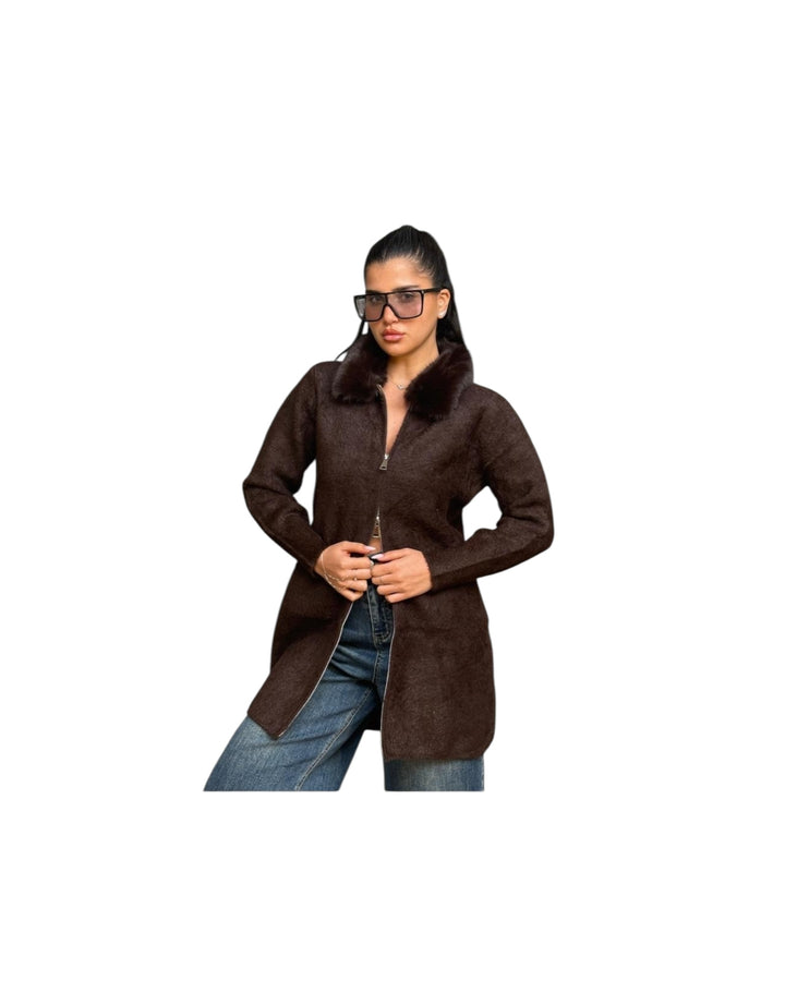 טוניקה סריג שילוב צווארון פרווה