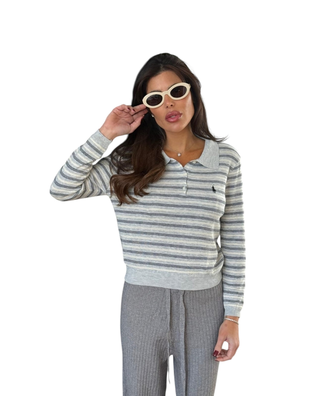 סריג פסים אנגורה POLO שילוב צווארון