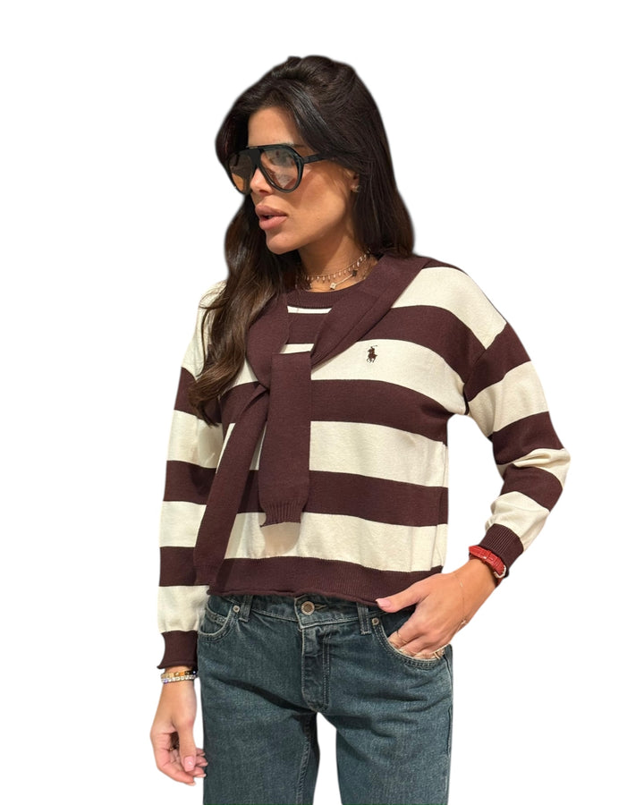 סריג POLO פסים שילוב צעיף