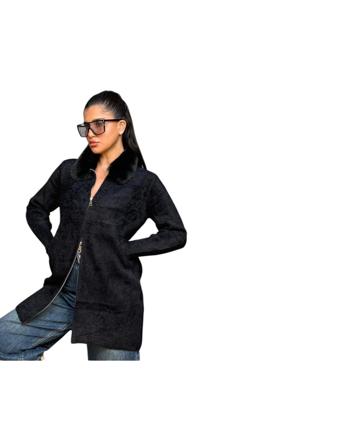 טוניקה סריג שילוב צווארון פרווה