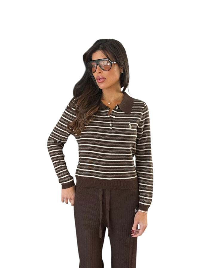סריג פסים אנגורה POLO שילוב צווארון