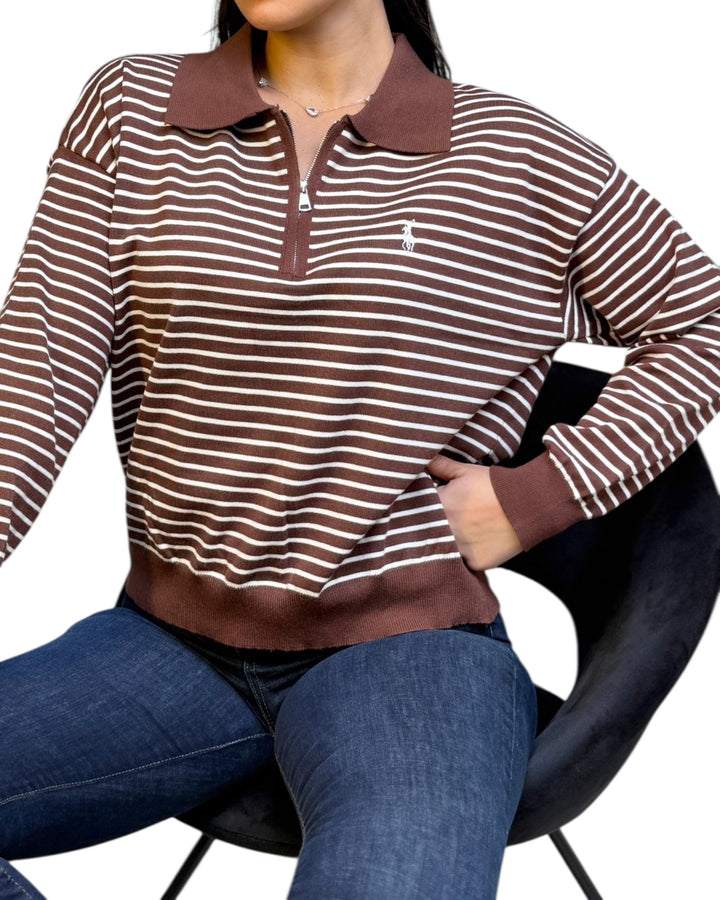 סריג POLO פסים שילוב רוכסן