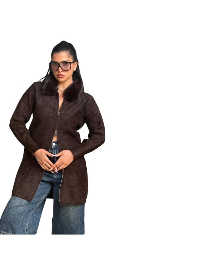 טוניקה סריג שילוב צווארון פרווה