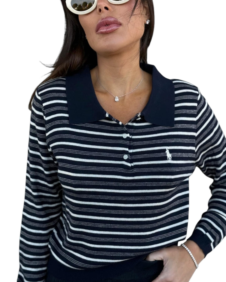 סריג פסים אנגורה POLO שילוב צווארון