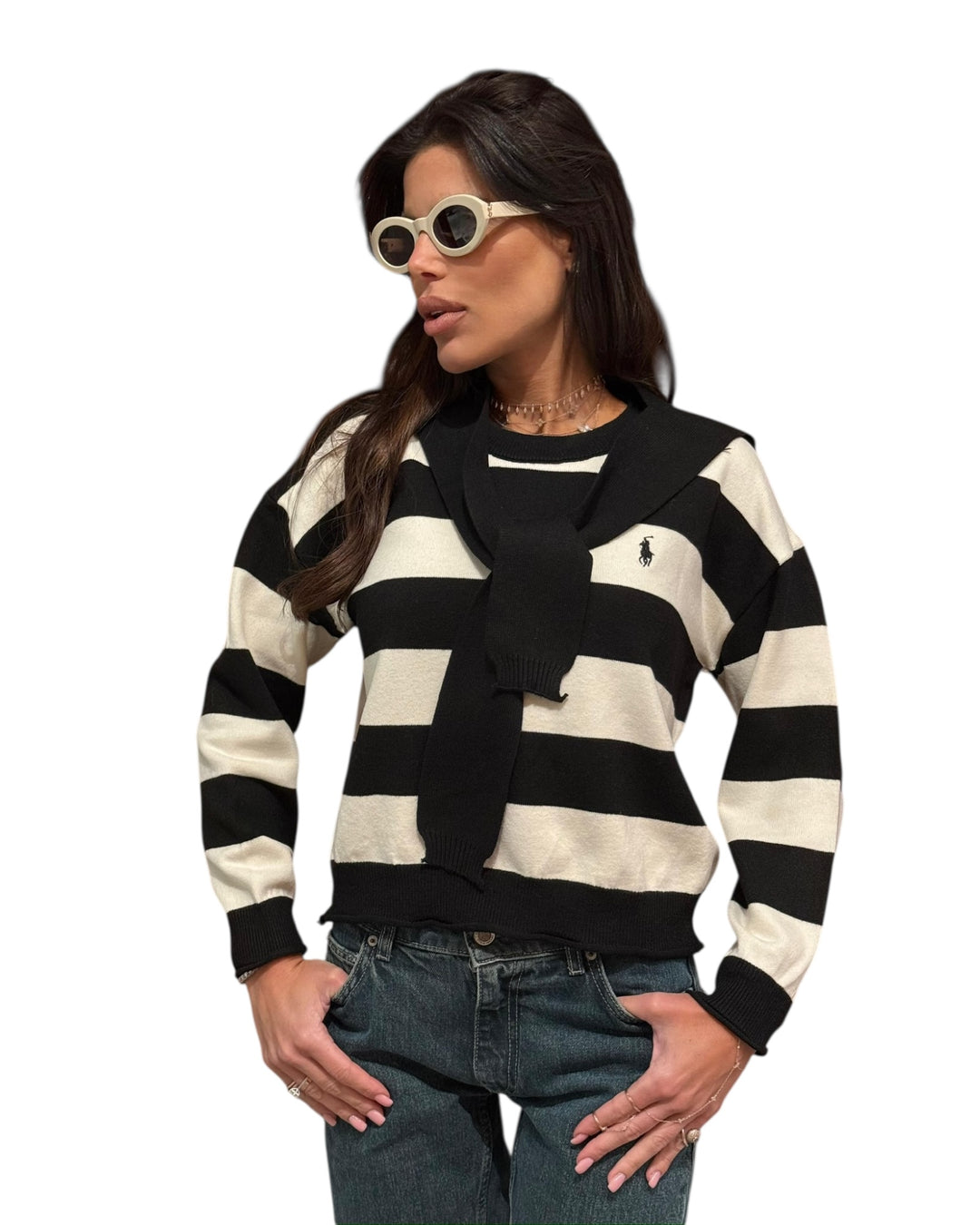 סריג POLO פסים שילוב צעיף