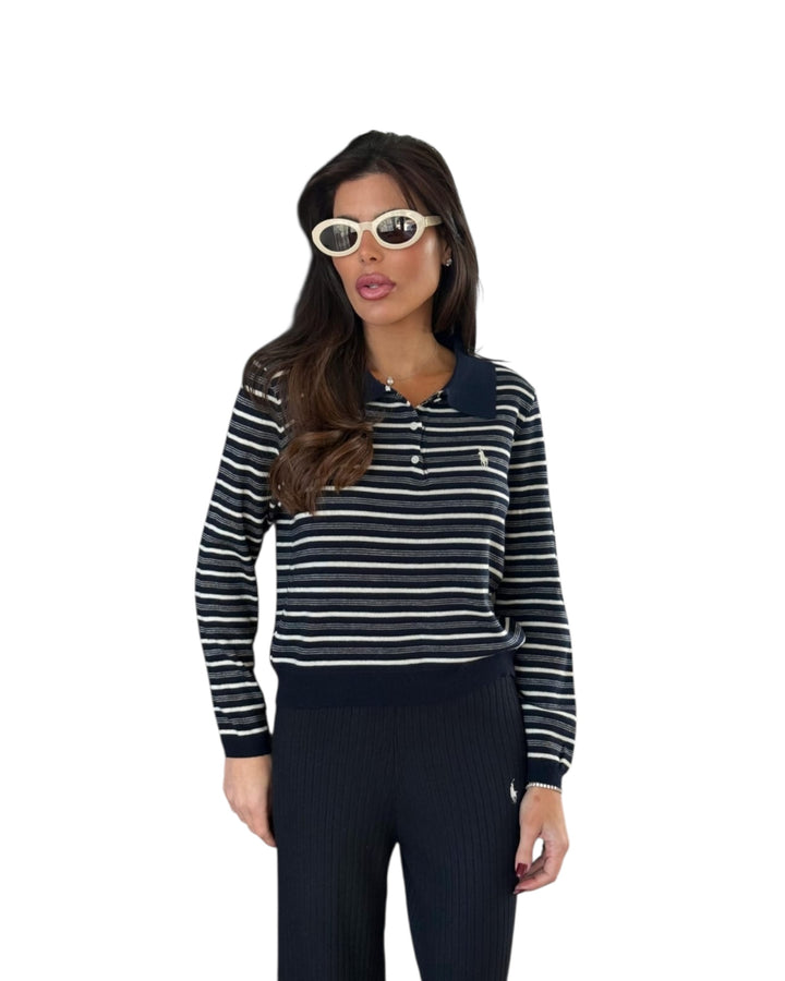 סריג פסים אנגורה POLO שילוב צווארון