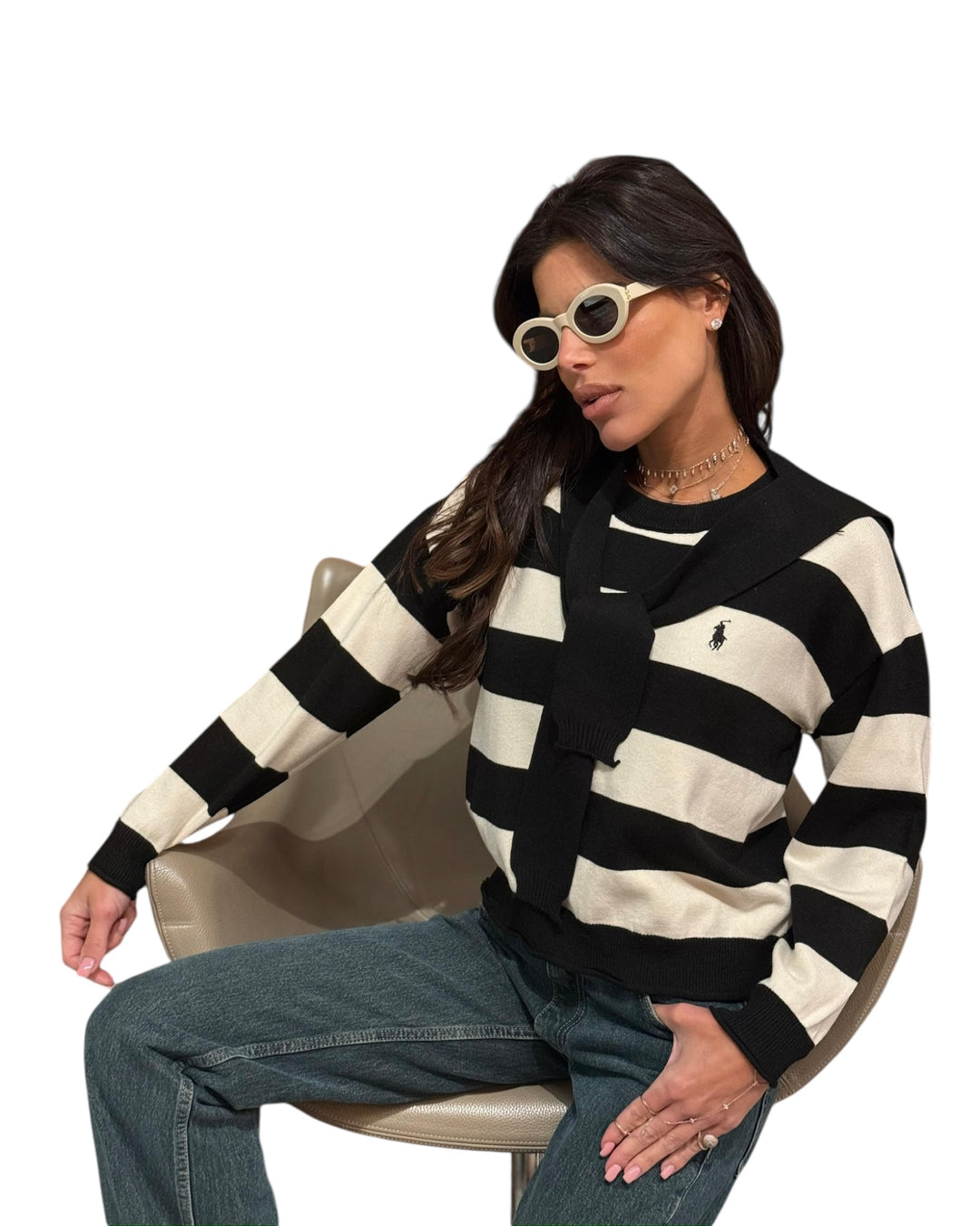 סריג POLO פסים שילוב צעיף