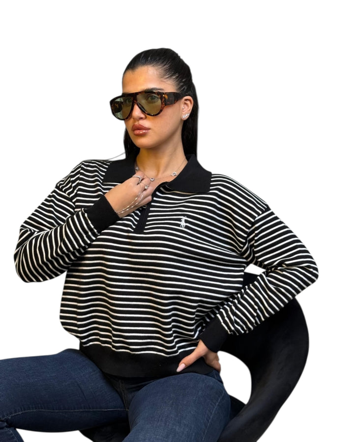 סריג POLO פסים שילוב רוכסן