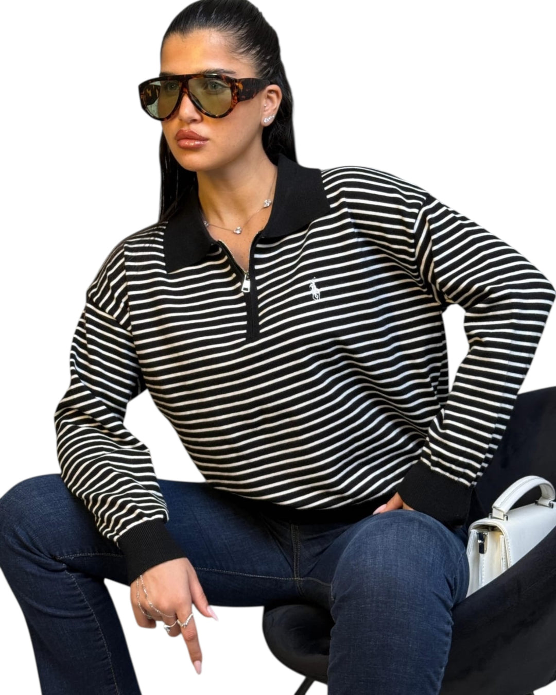 סריג POLO פסים שילוב רוכסן