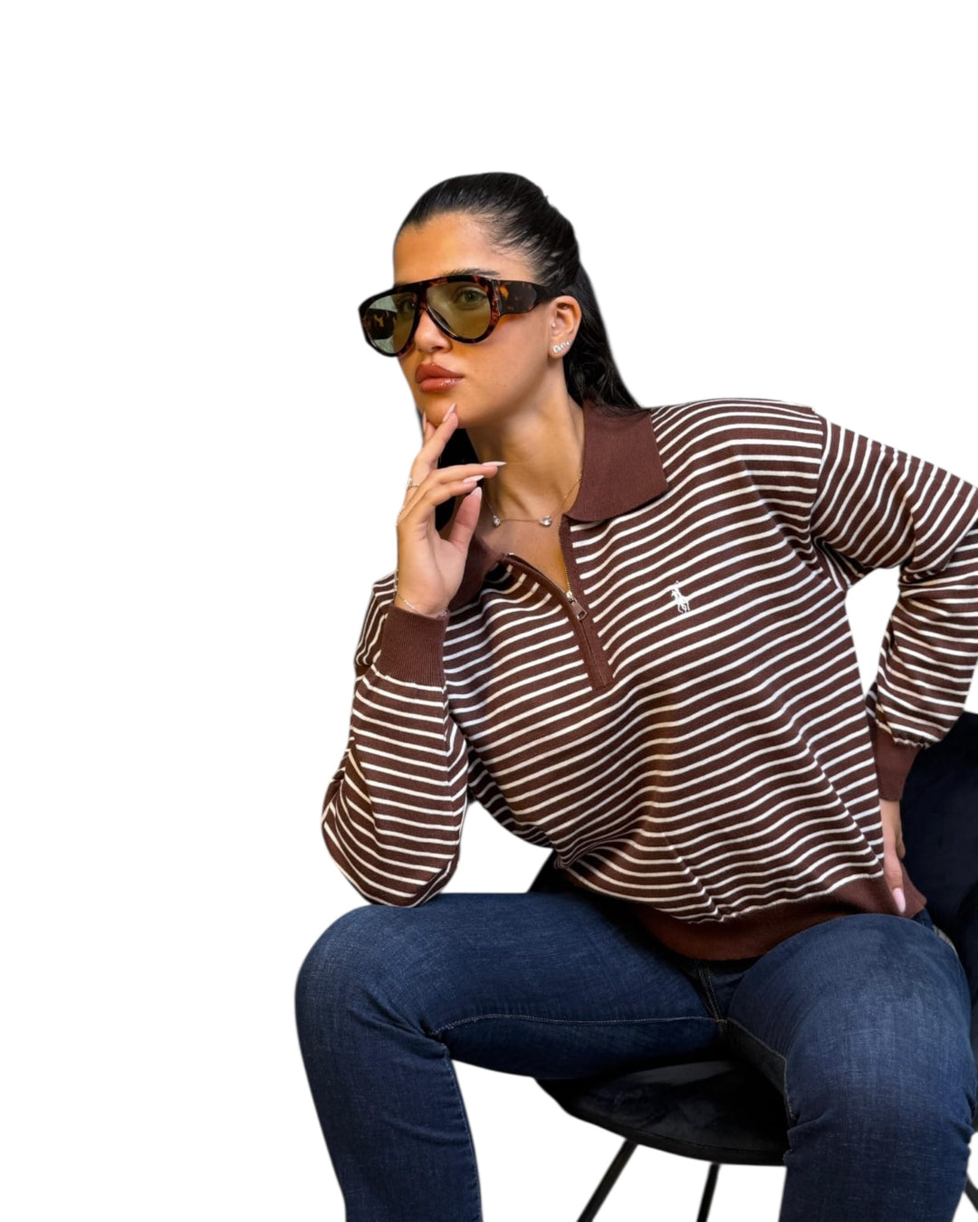 סריג POLO פסים שילוב רוכסן