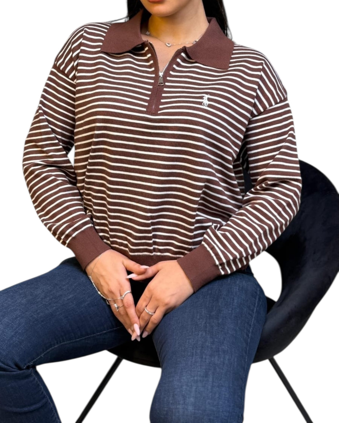 סריג POLO פסים שילוב רוכסן