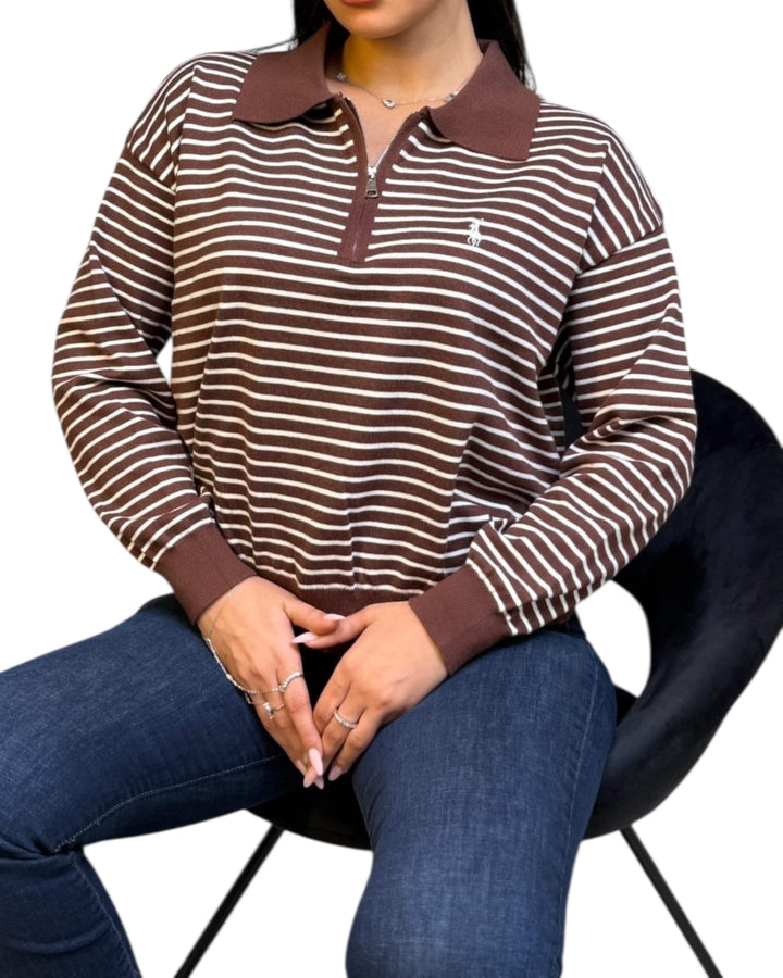 סריג POLO פסים שילוב רוכסן