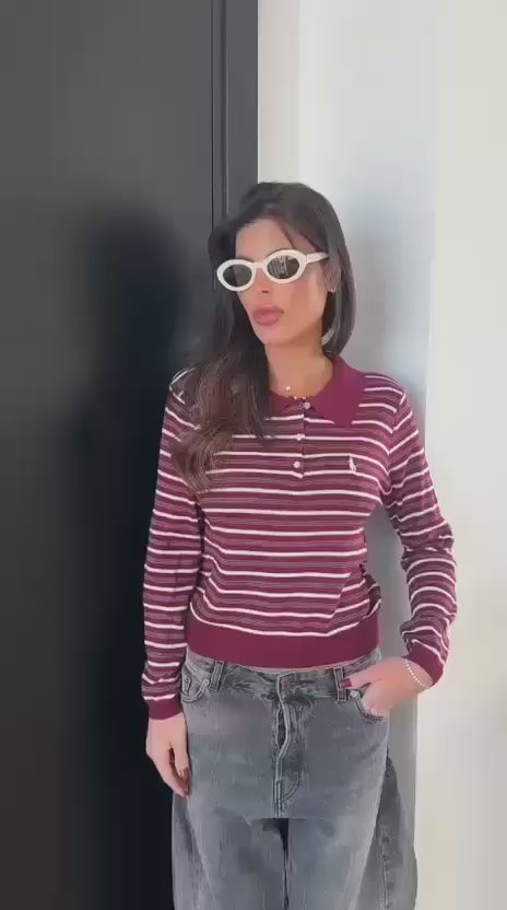 סריג פסים אנגורה POLO שילוב צווארון